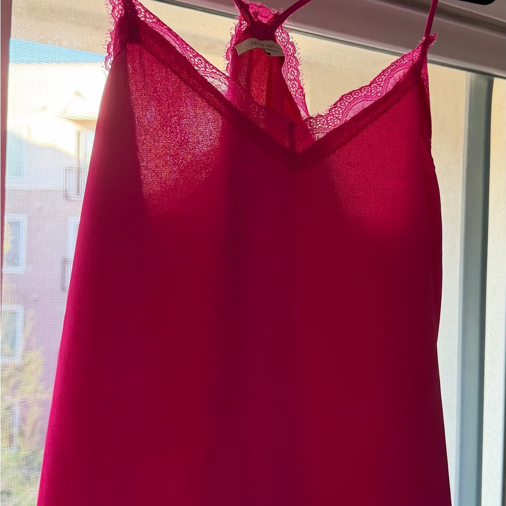 Skies Are Blue Hot Pink Lace Trim Tank Top